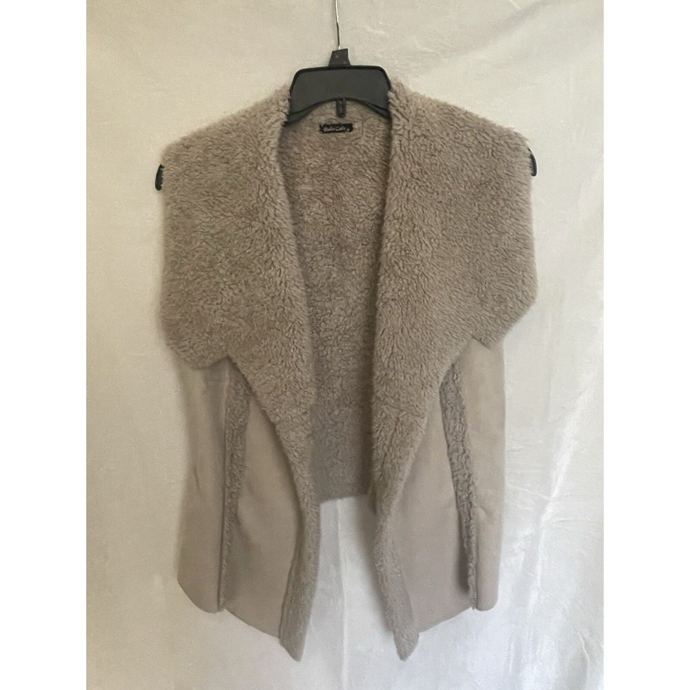 Dolce Cabo LA Open‎ Suede Faux Fur Lined Vest Womens Size XL Taupe Cream